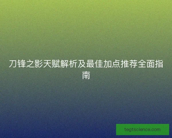 刀锋之影天赋解析及最佳加点推荐全面指南